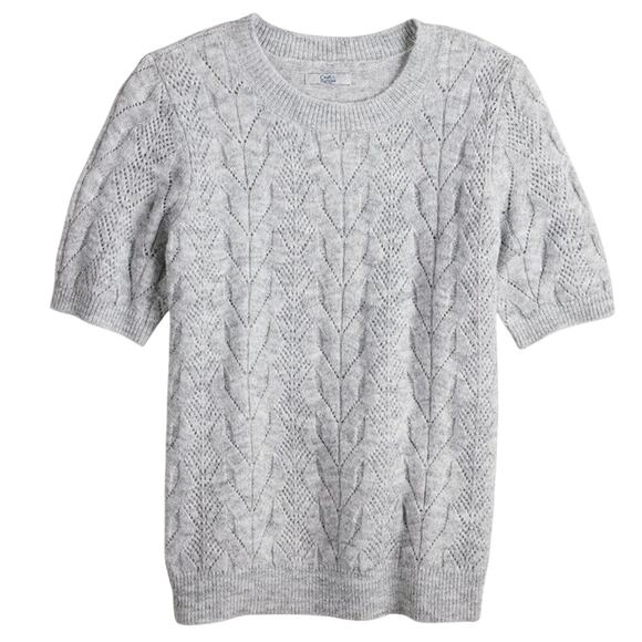 Croft & Barrow Plus Short Sleeve Pointelle Sweater Top Gray Size 4X Lightweight - Picture 1 of 16